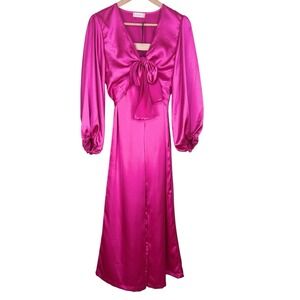 Altard State Satin Hot Pink 2‎ Piece Set Tie Front Crop Top Wide Leg Pants Small